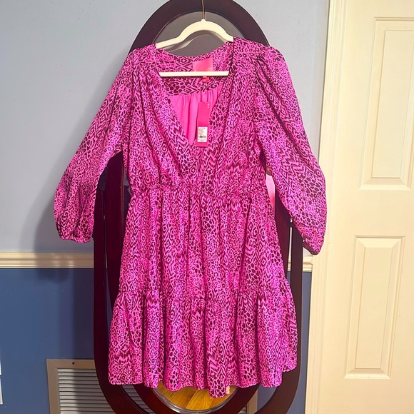BNWT Lilly Pulitzer Sz 14 Deacon 3/4 sleeve dress - Cerise Pink - Picture 1 of 7